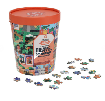50 Awe-Inspiring Travel Destinations Bucket List 1000-piece jigsaw puzzle featuring iconic bucket-list destinations and world-famous travel landmarks.