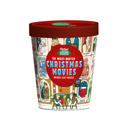Puzzle container with '50 Must-Watch Christmas Movies' design on a white background