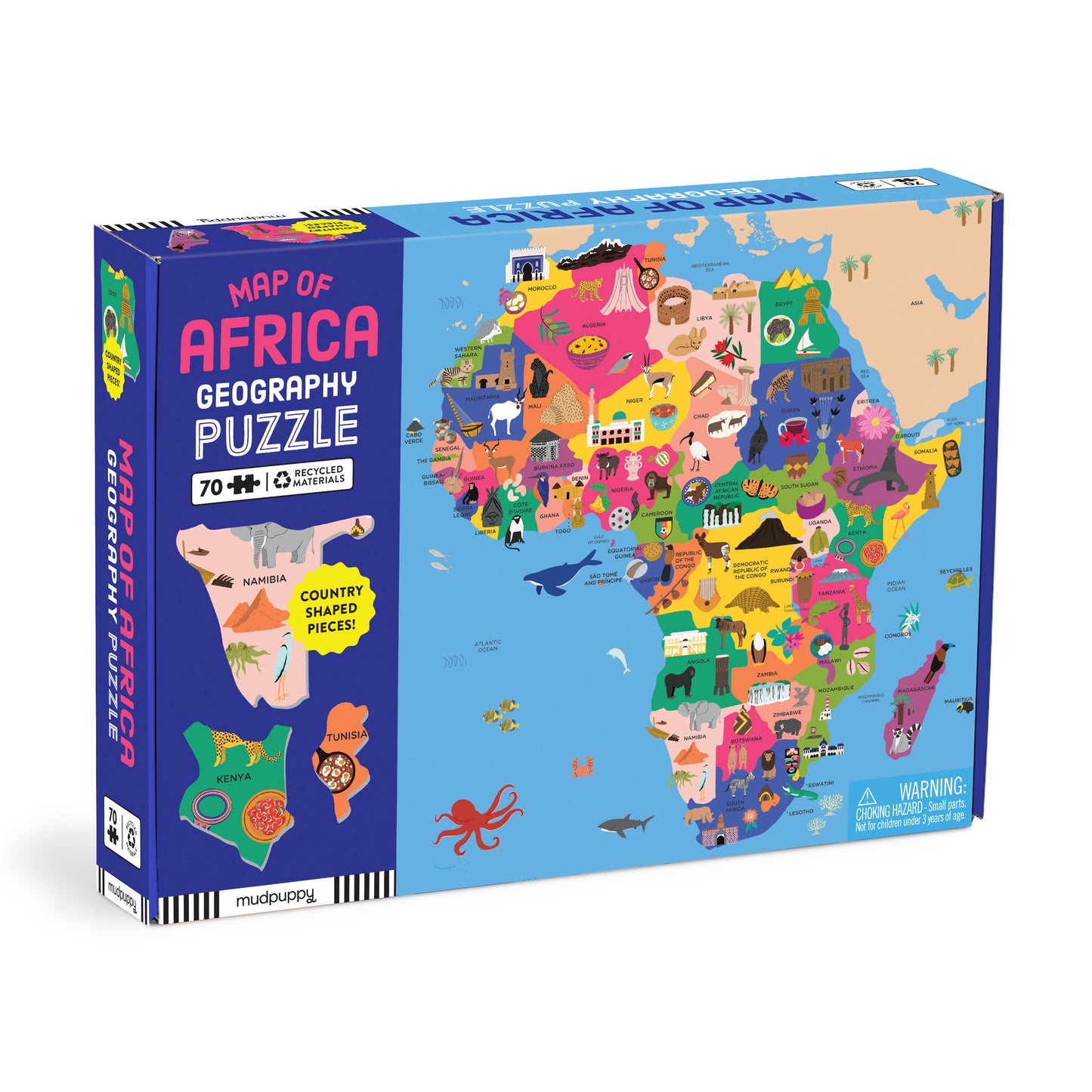 Map of Africa geography puzzle box with colorful design on a white background