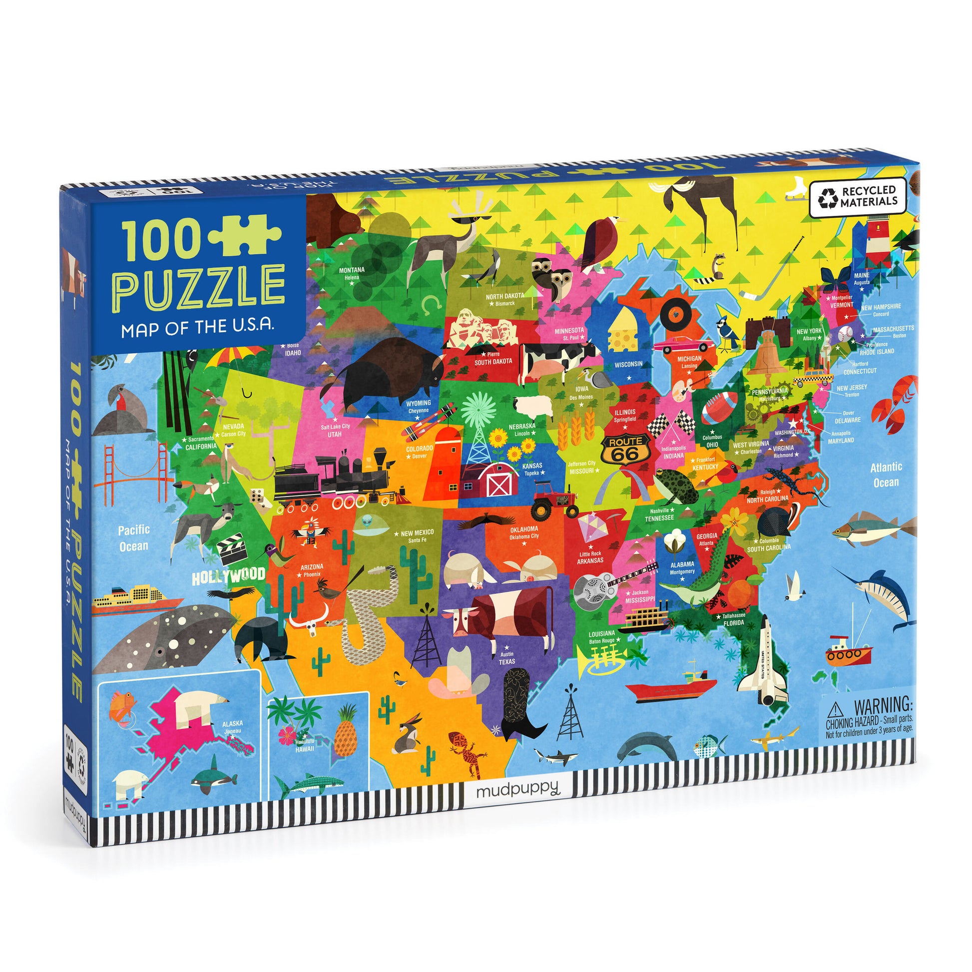 Puzzle box with colorful map of the USA design on a white background