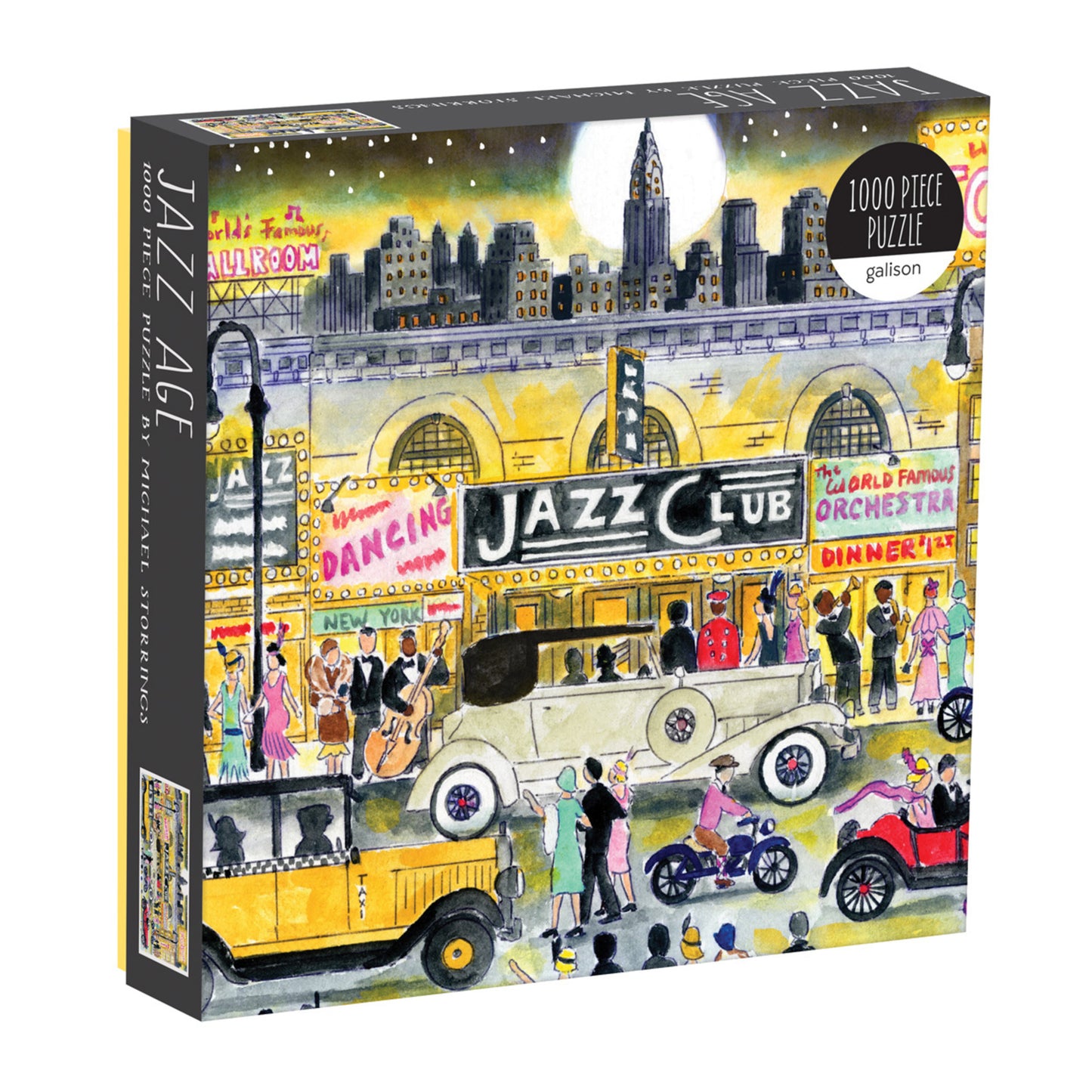Jigsaw puzzle box with a colorful illustration of a jazz club scene.